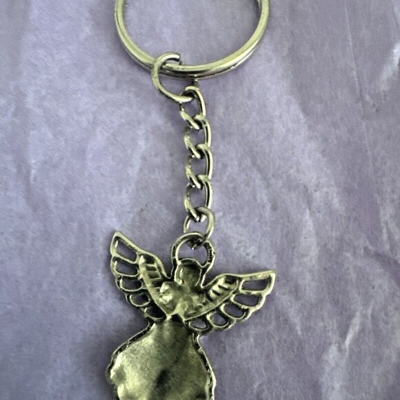 Angel with Wings Vintage Bow and Dress Silver Charm Pendant Keychain Key Chain - Picture 3 of 7